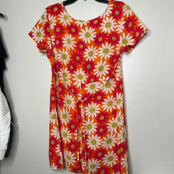 vintage Y2K 2000s retro Daisy Orange and pink floral mini dress mini large - Picture 4 of 5